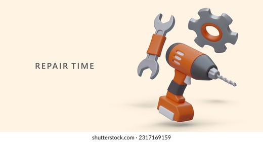Do it yourself repair work. Advice on choosing tools. Lessons from professionals. Basic and advanced courses. Modern trends, fashionable colors, techniques. Vector concept with 3D elements and text