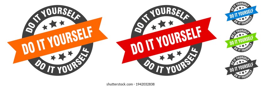 do it yourself stamp. do it yourself round ribbon sticker. label