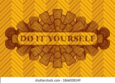 Do It Yourself text inside Linear abstract orange color emblem. Geometric luxurious background. Intense illustration. 
