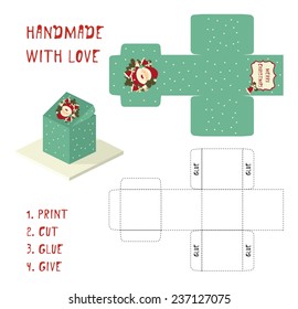 Do it yourself. Vector christmas gift box template with santa. Handmade with love.
