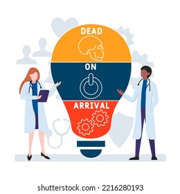 DOA - Dead On Arrival acronym. business concept background.  vector illustration concept with keywords and icons. lettering illustration with icons for web banner, flyer, landing page