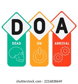 DOA - Dead On Arrival acronym. business concept background.  vector illustration concept with keywords and icons. lettering illustration with icons for web banner, flyer, landing page