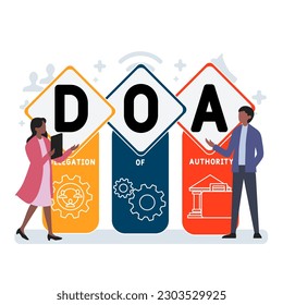 DOA Delegation of authority acronym. business concept background. vector illustration concept with keywords and icons. lettering illustration with icons for web banner, flyer, landing