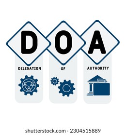 DOA Delegation of authority acronym. business concept background. vector illustration concept with keywords and icons. lettering illustration with icons for web banner, flyer, landing