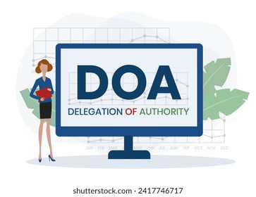 DOA Delegation of authority acronym. business concept background. vector illustration concept with keywords and icons. lettering illustration with icons for web banner, flyer