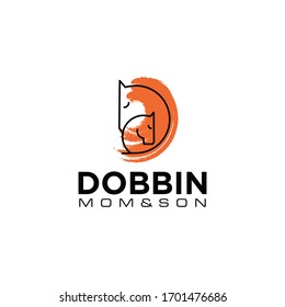 dobbin mom and son logo, abstract letter D with horse and cubs line vector