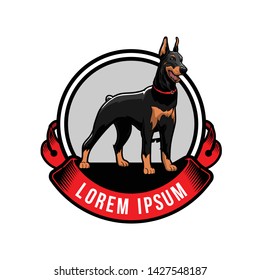 doberman animal cartoon character vector badge logo