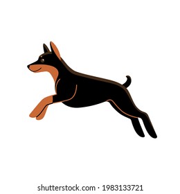 Doberman. Carácter de perro lindo. Ilustración vectorial en estilo de caricatura para afiche, postal.