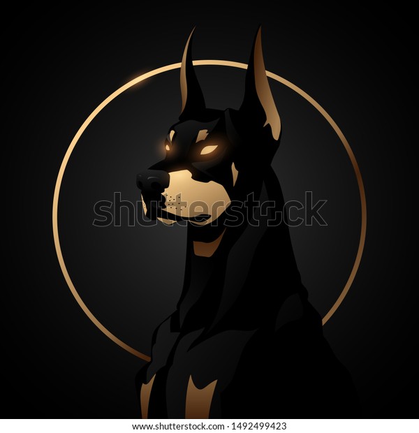 Doberman dog black and gold illustration