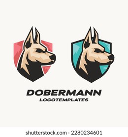 Doberman dog head logo template. Vector illustration in esport style