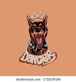 
Doberman dog head vector badge logo template. 
warning sign angry dog. danger