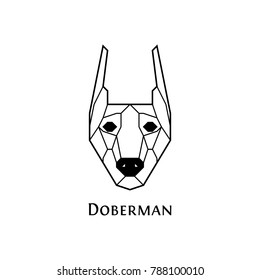 Doberman dog icon set in geometric modern style. Perfect logo, print and creative design. Vector illustration. Isolated on white.