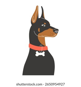 Doberman Dog Portrait Half Body Pet Illustration Flat Style