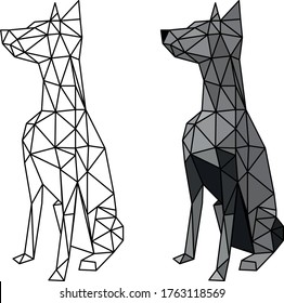 Doberman dog silhouette drawn in polygons, in black and white to modify the colors according to the use you want to give it. suitable for puzzles, mosaics, stained glass, prints, etc.
