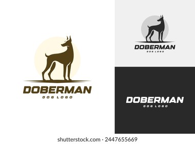 doberman perro silueta logo diseño Ilustración vectorial	