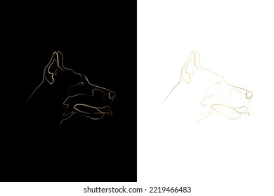 Doberman gold line art portrait, Digital drawing, Personalized Dog Name, Customized Pet Memorial Gifts, Set