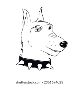 Doberman. A greyhound dog. Muzzle in a collar. Portrait. Vector stock illustration. Isolated on a white background.