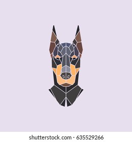 Doberman head. Vector polygonal background.