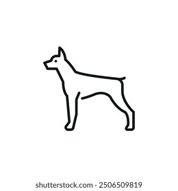 Doberman icon. A simplified representation of a doberman, often a symbol of loyalty, companionship, and domestic life. Perfect for use in pet care, veterinary services. Vector illustration 