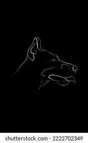 Doberman line art portrait, Digital drawing, Personalized Dog Name, Customized Pet Memorial Gifts, Black background.	