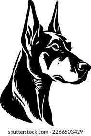 Doberman Pinscher, dog head, vector illustration, black color, vector image