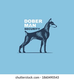 Doberman Pinscher logo in classic engraving style. Vector emblem for your security corporate identity, police illustration, guardian posters, vintage design, and etc. 