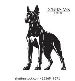 Doberman Pinschers dog black and white vector logo line art hand drawn vector pets illustration