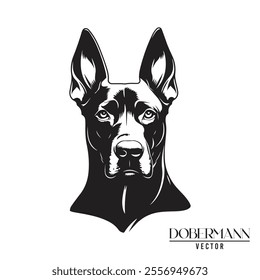 Doberman Pinschers dog black and white vector logo line art hand drawn vector pets illustration