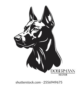 Doberman Pinschers dog black and white vector logo line art hand drawn vector pets illustration