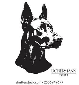 Doberman Pinschers dog black and white vector logo line art hand drawn vector pets illustration