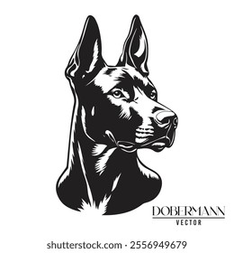 Doberman Pinschers dog black and white vector logo line art hand drawn vector pets illustration