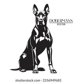 Doberman Pinschers dog black and white vector logo line art hand drawn vector pets illustration