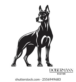 Doberman Pinschers dog black and white vector logo line art hand drawn vector pets illustration