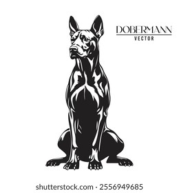 Doberman Pinschers dog black and white vector logo line art hand drawn vector pets illustration