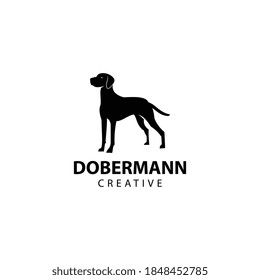 Doberman silhouette, animal vector icon illustration