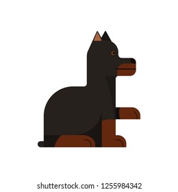 Doberman sits. Thoroughbred dog gives a paw. Vector illustration. Flat icon.