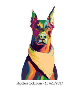 doberman with slayer in colorful pop art illustration. doberman pop art