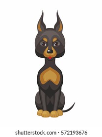 Doberman terrier pinscher. Vector image of a cute purebred dogs in cartoon style.