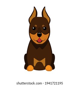 Doberman. Ilustración vectorial de un lindo perro sentado de estilo plano. Aislado sobre blanco