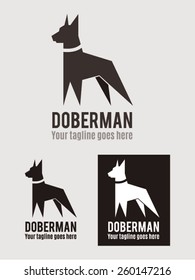 Doberman vector logo template. It is a template logo depicting a doberman dog breed in a modern and minimalist style, color, black and white.