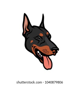 Dobermann dog face - isolated outlined vector illustration