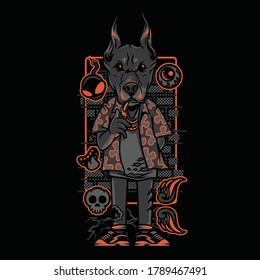 Dobermann Holiday Neon Grayscale Illustration