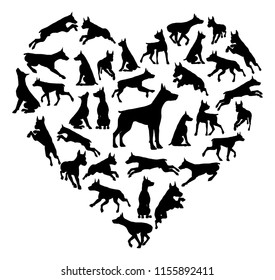 A dobermann or similar dog heart silhouette concept for someone who loves their pet