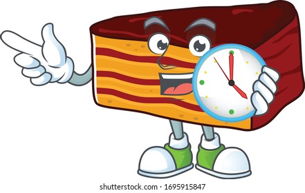Dobos torte mascot design concept holding a circle clock