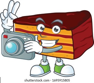 Dobos torte photographer mascot design concept using an expensive camera