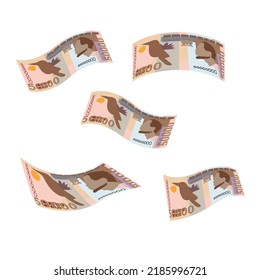 Dobra Vector Illustration. São Tomé And Príncipe Money Set Bundle Banknotes. Falling, Flying Money 50000 Db. Flat Style. Isolated On White Background. Simple Minimal Design.