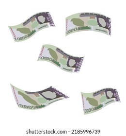 Dobra Vector Illustration. São Tomé And Príncipe Money Set Bundle Banknotes. Falling, Flying Money 100000 Db. Flat Style. Isolated On White Background. Simple Minimal Design.