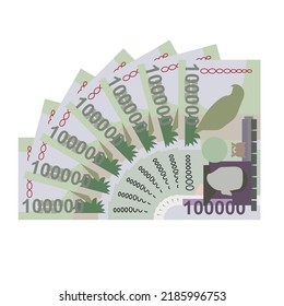 Dobra Vector Illustration. São Tomé And Príncipe Money Set Bundle Banknotes. Paper Money 100000 Db. Flat Style. Isolated On White Background. Simple Minimal Design.