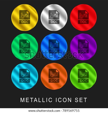 Doc 9 color metallic chromium icon or logo set including gold and silver