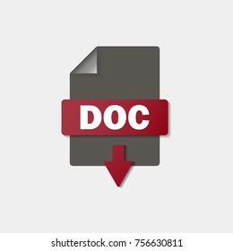 DOC download icon on background. DOC button .